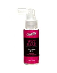 A placeholder image featuring a stylized rocket and planet inside a circle against a green background, reminiscent of an advertisement for Goodhead Wet Head Dry Mouth Spray in Sweet Strawberry flavor.