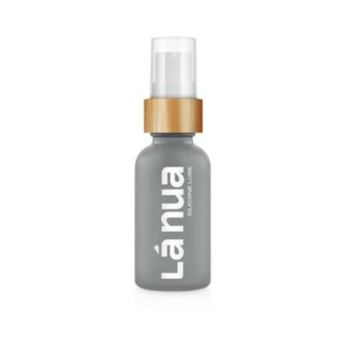 A small gray bottle labeled Unscented Silicone Lubricant-1oz, complete with a transparent cap and bamboo accent, offers an unscented silicone lubricant that also serves as a natural moisturizer for skin damage protection.
