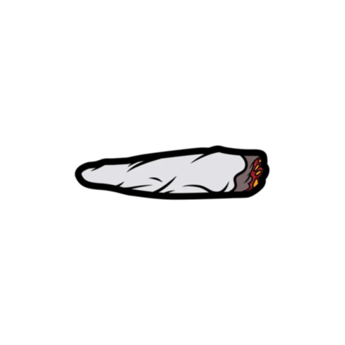 Illustration of a rolled cigarette or joint with a slightly burnt tip, similar to the bold black outline design of the Wood Rocket-Joint Pin on a white background.