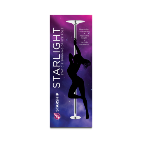 The background is green with the text "No Image" at the top. Below, a gray circle features a rocket icon flying toward a star, capturing the whimsical allure of the Starship Starlight Dance Pole-Static and Spinning, surrounded by small sparkles.