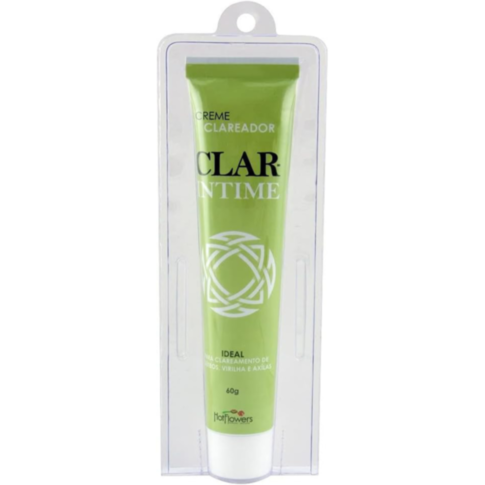 A tube of Anal Bleaching Cream in green packaging, discreetly labeled as an intimate product, is displayed vertically in a clear plastic holder. The text indicates it's for skin lightening and weighs 60g. The brand logo Hot Flowers is elegantly positioned