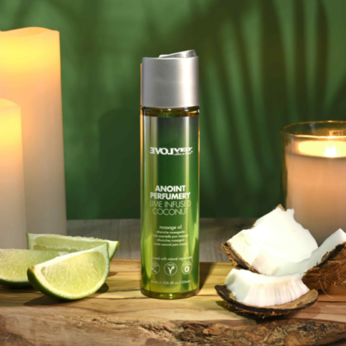 A green background with white text at the top stating No Image is featured. Below, a graphic of a rocket encircled with stars and a planet—all in white—evokes the refreshing zest akin to Annoint Parfumeery Lime Infused Conuct Massage Oil 4oz.