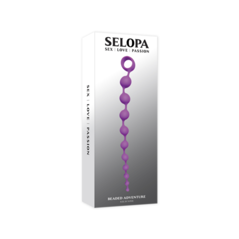 A product box labeled Evolved-Selopa Sil Beaded Adventure-Purple features a flexible silicone beaded toy on the front, designed for ultimate pleasure. This waterproof marvel promises an exhilarating experience, blending passion with practicality.