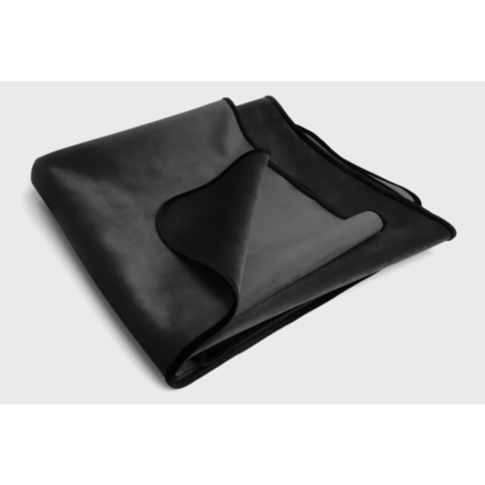 The Liberator Fascinator Throw in small size, crafted from black microvelvet for a smooth, plush texture—perfect for adventure—appears neatly folded on a plain light gray background.