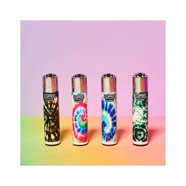 A green background showcases a stylized white rocket flying upwards through a circular ring adorned with small stars, reminiscent of psychedelic designs, with the text "Trippy Design Clipper Lighter" prominently displayed above the rocket.