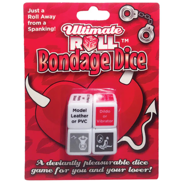 A graphic icon of a rocket ship launching into space appears on a green background. Above the rocket, the words "Bondage Dice" invite you to imagine rolling the dice for your next adventure.