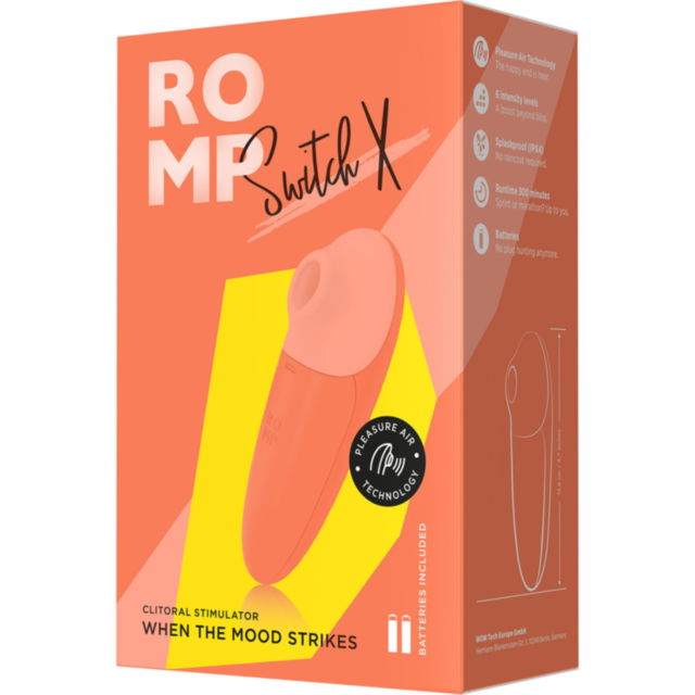The image depicts a green background featuring the text "No Image" above a gray rocket icon, encircled and emitting sparkles as it ascends, reminiscent of the exhilarating lift-off experience offered by the Romp-Switch X Air Pulse clitoral stimulator.