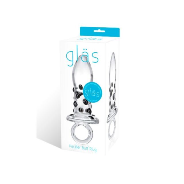 The Glas Pacifier Butt Plug showcases a design where a vibrant green backdrop highlights a gray icon of an ascending rocket, encircled by stars crafted from borosilicate glass, with the words "No Image" prominently displayed at the top.