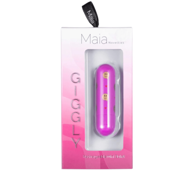 A green background showcases a sleek, grey icon of the Maia Toys-Giggly Smiley Bullet Hot Pink rocket soaring over a starry planet. Above this USB rechargeable icon, the words "No Image" are prominently displayed.