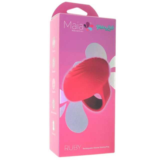A red placeholder image showcasing a gray rocket icon, with "No Image" at the top, reflects the sleek design of a Maia-Ruby Rechargeable Finger Vibe crafted from medical grade silicone.