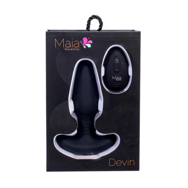 A placeholder image featuring the text "No Image" at the top showcases an illustration of a rocket launching upwards, guided by dual motors, surrounded by stars on a green background for the Maia-Devin Anal Plug-Black.