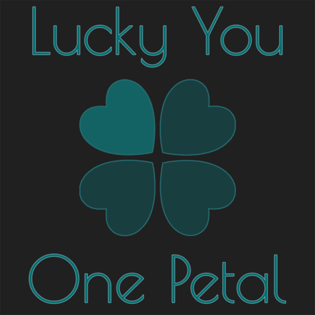 A stylized four-leaf clover crafted from heart shapes and featuring the text "Lucky You One Petal" in teal against a dark background captures the playful essence of a night highlighted by Lucky Clover Games.