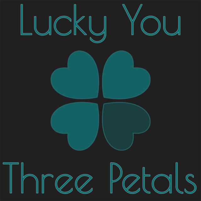 The design showcases a logo with a green clover-like shape composed of three heart-shaped petals. The text "Lucky You" is positioned above, while "Three Petals" appears below, both in a matching teal color set against a dark background. This makes it idea