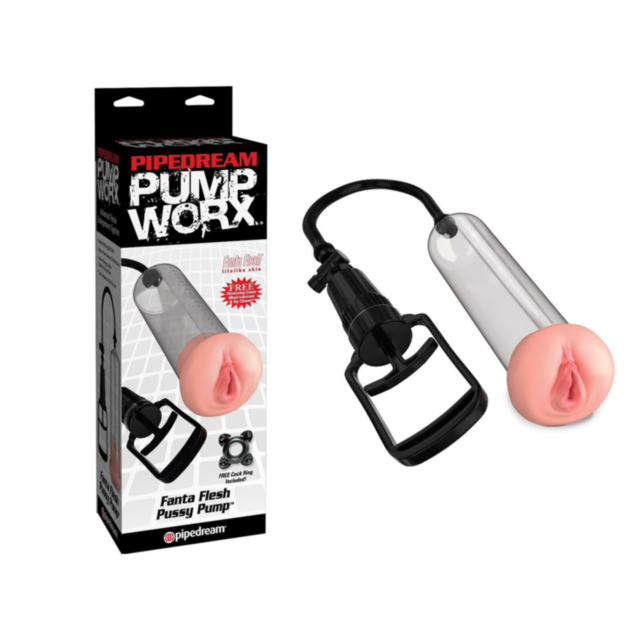 Illustration of a rocket in a circle, surrounded by stars, on a vibrant green background with the text "Pump Worx Fanta Flesh Pussy Pump" above. The design echoes the dynamic thrust of performance pump technology.