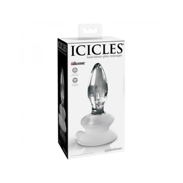 A green background showcases an illustration of a rocket ship with a tapered tip and stars inside a circle. Text above reads "Icicles No. 91 w Suction Cup Plug Clear.
