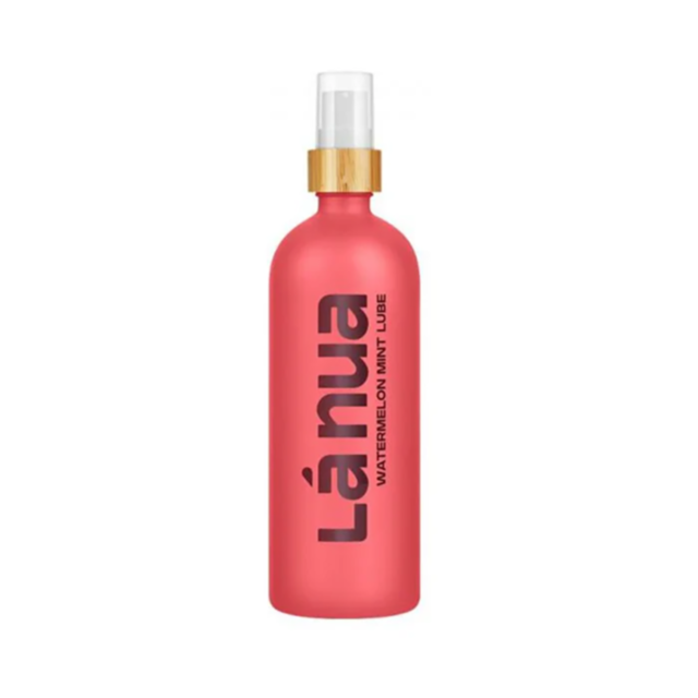 A 200 ml pink bottle of Watermelon Mint Water-Based Lubricant, featuring a refreshing formula and a white pump top.