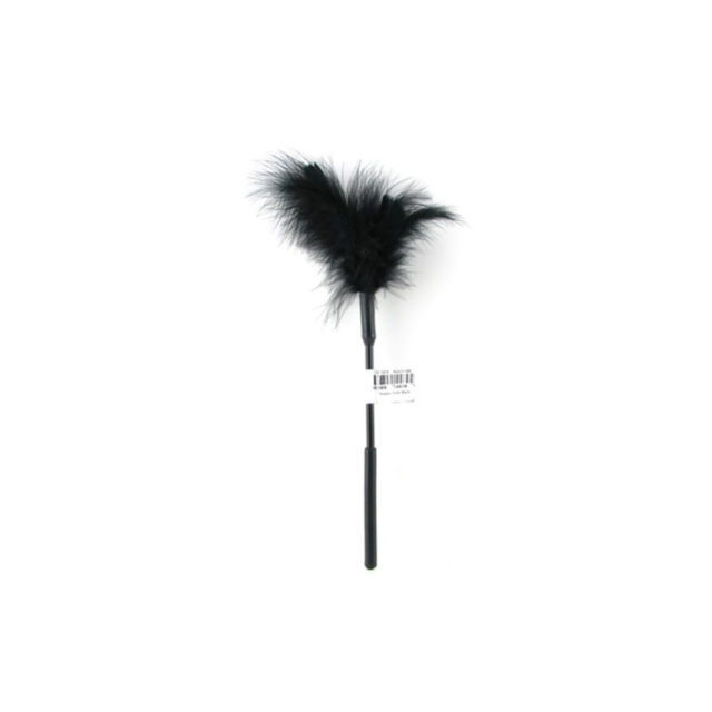 The S&M Feather Tickler 7in Black showcases a playful design with a rocket and planet graphic surrounded by stars, acting as a stand-in for missing or unavailable images. The words "No Image" are displayed on a green background, suggesting themes of tacti