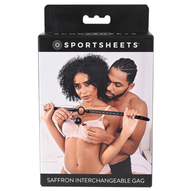 A green square featuring an illustration of a rocket orbiting a planet with stars, echoing the whimsical designs in our bondage collection, displays the text "No Image" above it for the Saffron Interchangeable Gag.