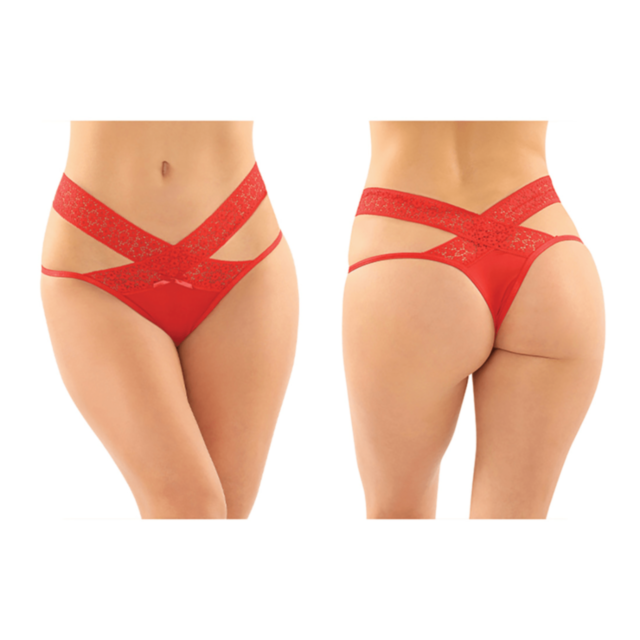 DAPHNE BRAZILIAN-CUT PANTY  LACE WAISTBAND Red L/XL