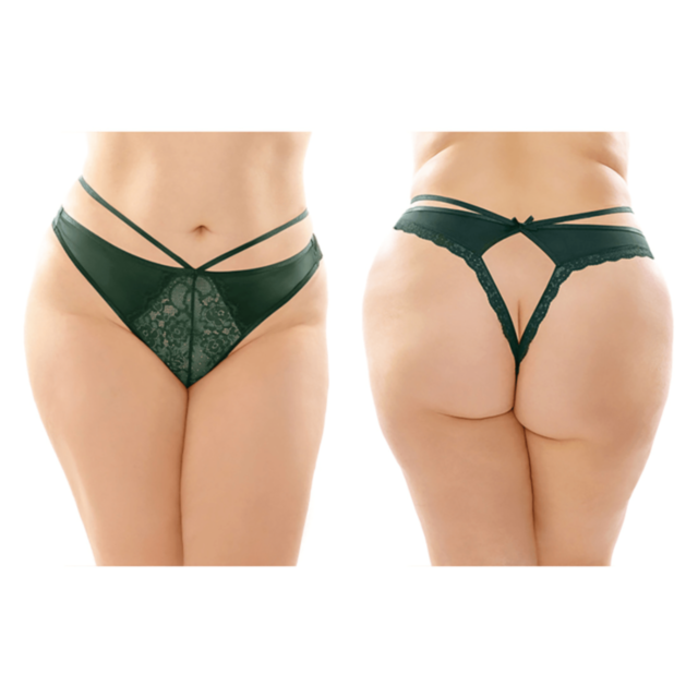 KALINA STRAPPY MICROFIBER LACE THONG BACK CUT-OUT Green QS