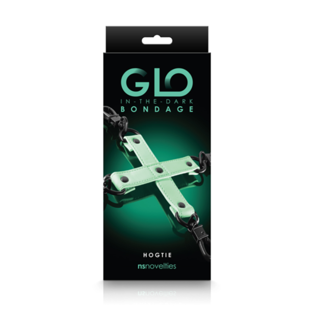 The "GLO Bondage Hog Tie Green" glows in the dark, featuring a design with a green square showing "No Image" in white at the top. Beneath it is a simplistic gray rocket icon set within a circle, against a backdrop of stars and a planet.