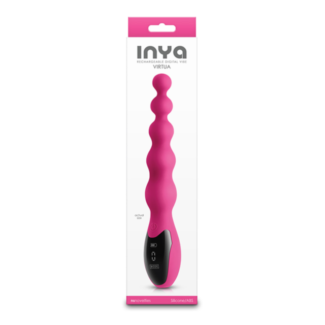 The NS-INYA-Virtua graduated Beads-Pink features a light blue circle with a rocket and stars inside, crafted from body-safe silicone, set against a green sign. The text "No Image" appears above the circle.