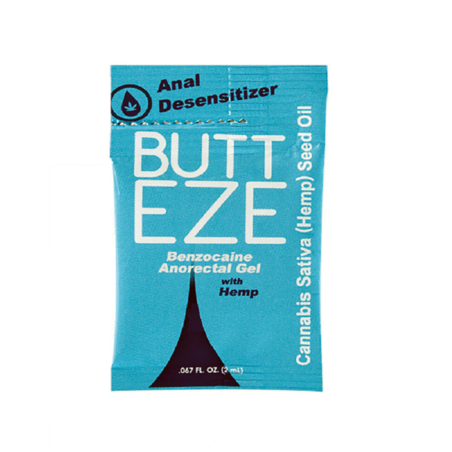 A green background with a white silhouette of a rocket launching skyward, encircled by three stars suggesting adventurous explorations. Above, the text "Butt Eze Pillow Packs" prompts curiosity similar to finding the perfect water-based lubricant.