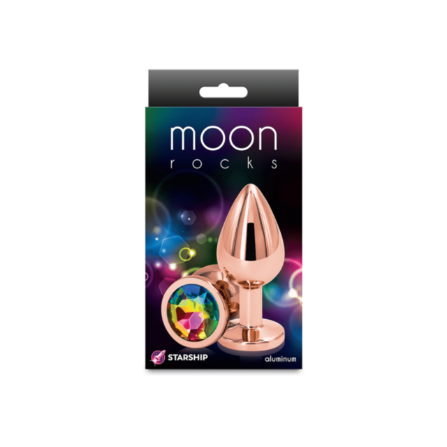 A green background with the words "No Image" in white. Below, there is a simple graphic of a small rocket encircled by a ring, flying upwards amidst rose gold stars and orbiting the Starship Moon Rocks product in its Rainbow version.