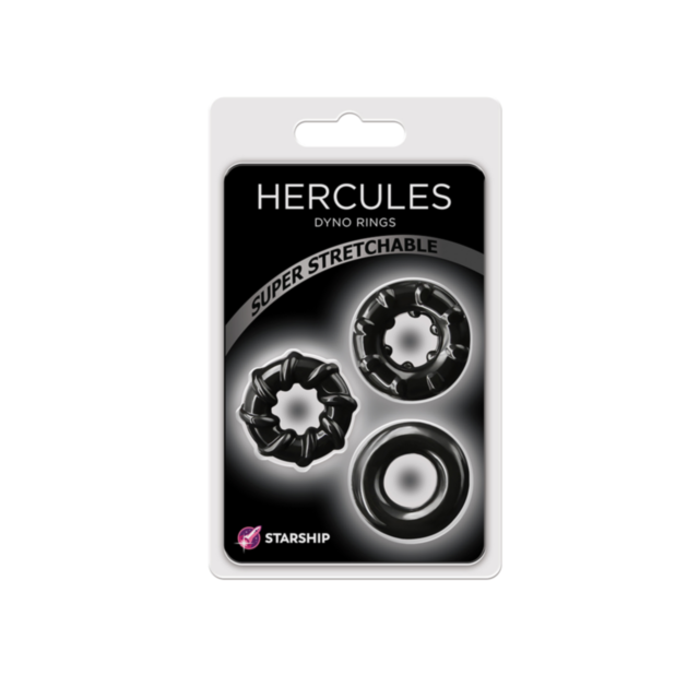 A black background displays the words No Image at the top. Below, there's an illustration of a Starship Hercules rocket encased in a circular design adorned with small stars and a planet, evoking the cosmic allure of the Starship Hercules-Dyno Rings-Black