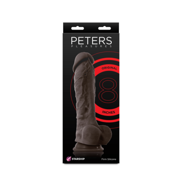 A sleek, silicone-like illustration of the Starship Peters Pleasures-8in Dildo-Dark Brown soars around a celestial object amidst twinkling stars, accompanied by a green graphic featuring the text No Image at the top.