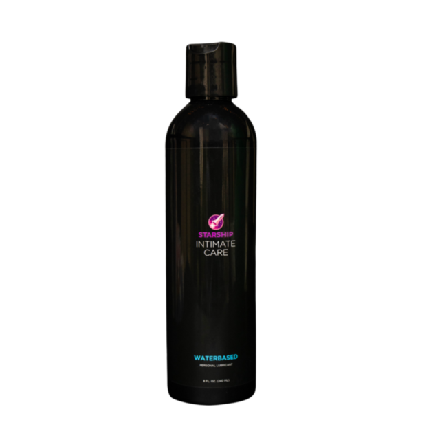 An illustration of a rocket within a circle adorned with stars accompanies the text "No Image," all set against a soothing green background, reminiscent of the Starship Intimate Care Waterbased 8oz.