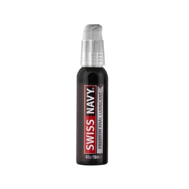 A rectangular dark green background with the text "Swiss Navy Anal Lube 16oz" at the top. Below is a simple white illustration of a rocket ship encircled by a ring with scattered stars, symbolizing innovation and long-lasting impact.