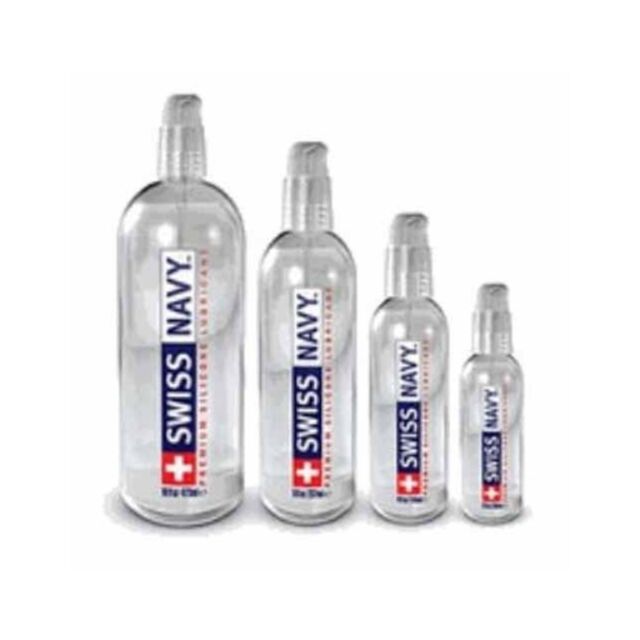 A placeholder graphic features a rocket launching into space, surrounded by a circle and stars on a green background. With the text "Swiss Navy Lube Silicone Base 16oz" above, the design captures a sense of glide and slickness as if propelled by premium l