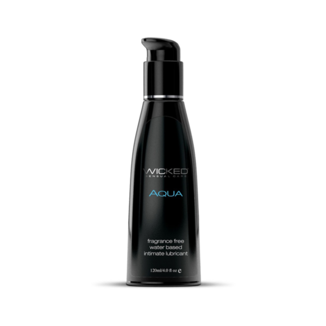 A green square displays a gray symbol of a rocket orbiting a planet surrounded by stars, with the top text stating "No Image." Embark on cosmic adventures with Wicked Aqua Unscented Water-Based Lubricant from Wicked Sensual Care, crafted for silky-smooth 