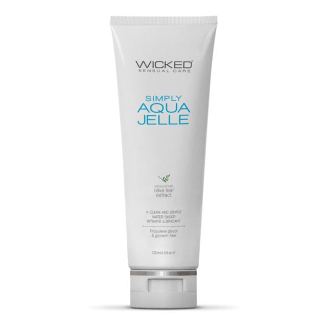 A green background showcases a gray icon with a rocket and planet surrounded by stars, featuring the text "Simply Lubricant 4oz Water Based Gel" above. This vegan design feels as smooth and refreshing as a water-based lubricant.