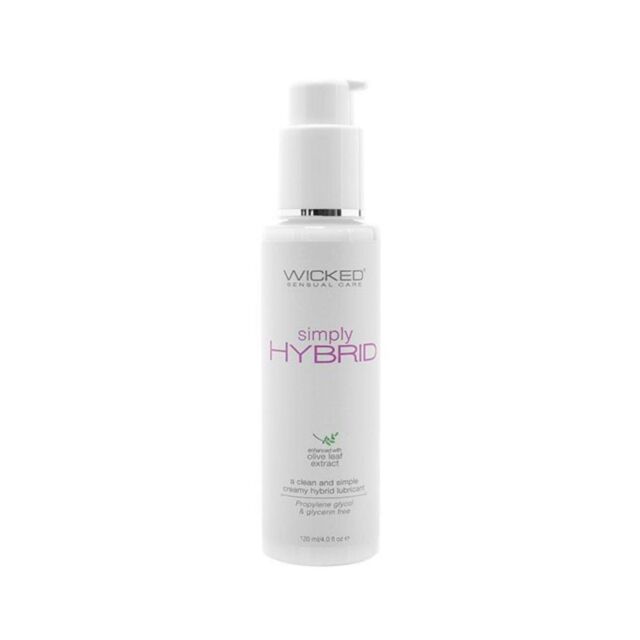 A green square featuring a sleek light gray rocket icon within a central circle captures the innovative fusion of water-based and silicone elements, while the words "Simply Lubricant 4oz Hybrid" are elegantly displayed above in light gray.
