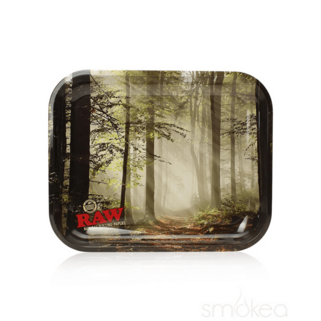 A green background displays a gray circular emblem containing a rocket, stars, and a planet, with the words "No Image" above it. This design perfectly complements the Smokey Forest Large Raw Rolling Tray from our exclusive Collector's Series.