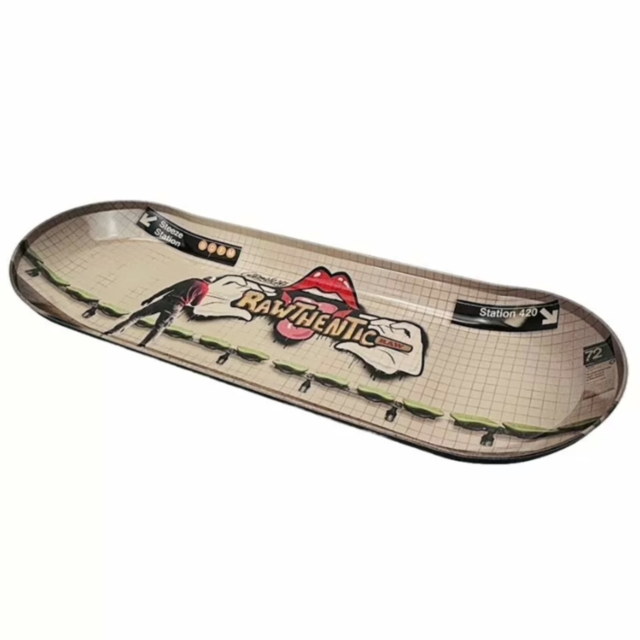 A green square features a light grey rocket and planet icon, styled like graffiti art, and is topped with the text "No Image," resembling a statement on a RAW Rawthentic Skate Deck Tray NY Graffiti.