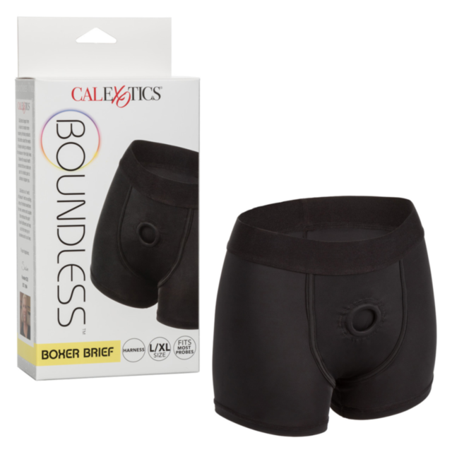 A stylized icon of a rocket taking off in a circle with sparkles against a dark green background has "No Image" written above in light gray text, much like the ultra-comfortable design of the Cal Exotics-Boundless Boxer Brief L XL.