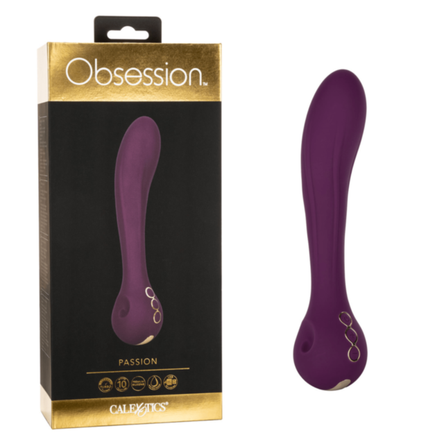 The Cal Exotics-Obsession Passion product evokes excitement with its description of powerful vibrations, much like a vibrant green square featuring a white rocket icon within a circle and the words "No Image" above it.