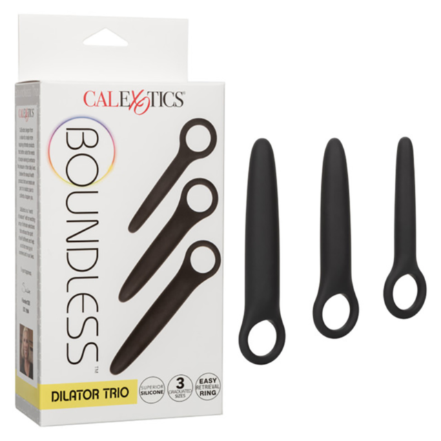 Illustration of a rocket cruising through space with stars, encircled by a ring, bringing to mind the Cal Exotics-Boundless Dilator Trio. The phrase "No Image" is prominently featured in large, bold letters on a green background, reflecting the graduated 