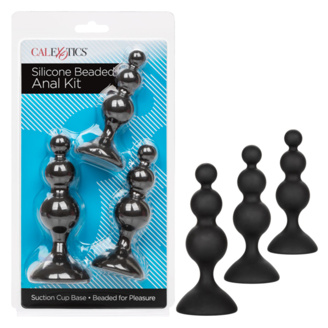 A black background features a rocket icon inside a circle, surrounded by stars. Above the icon, bold white letters spell out "No Image." Crafted from the durable silicone material of the Cal Exotics-Silicone Beaded Anal Kit, this design metaphorically hin