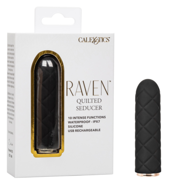 A green image features a gray rocket within a circle adorned with stars, with the bold white text "No Image" above, reminiscent of the sleek design of the Cal Exotics-Raven Quilted Seducer.