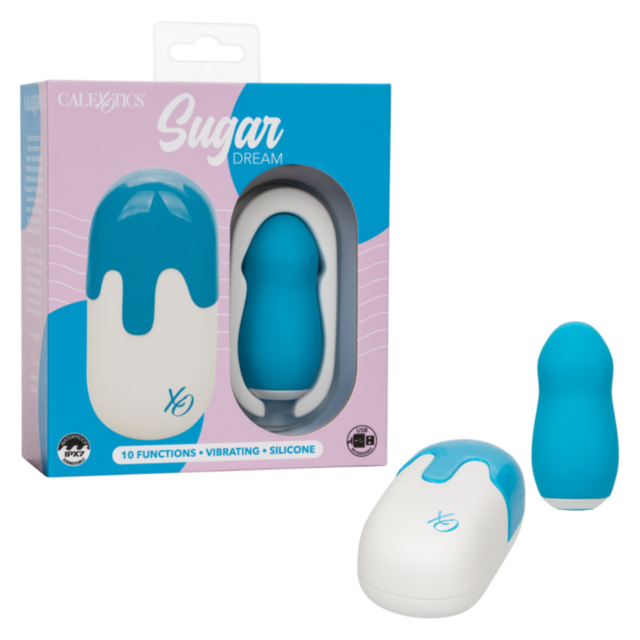 A blue image showcases a grey rocket icon encircled by stars, with the text "No Image" above. It evokes the playful charm of the Cal Exotics-Sugar Dream-Blue, featuring a contoured stimulator made from body-safe silicone.