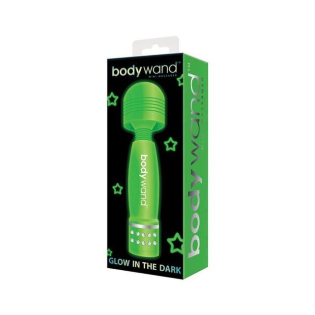 Against a green backdrop, a white icon of a rocket takes flight in space among stars, representing the invigorating power of the Bodywand Mini Glow in the Dark massager. The words "No Image" appear above the icon.