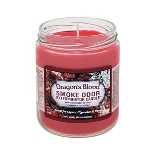 A green icon featuring a gray rocket illustration encircled by stars represents the extended burn time of the Dragons Blood Smoke Odor Candle. The text above states “No Image.”
