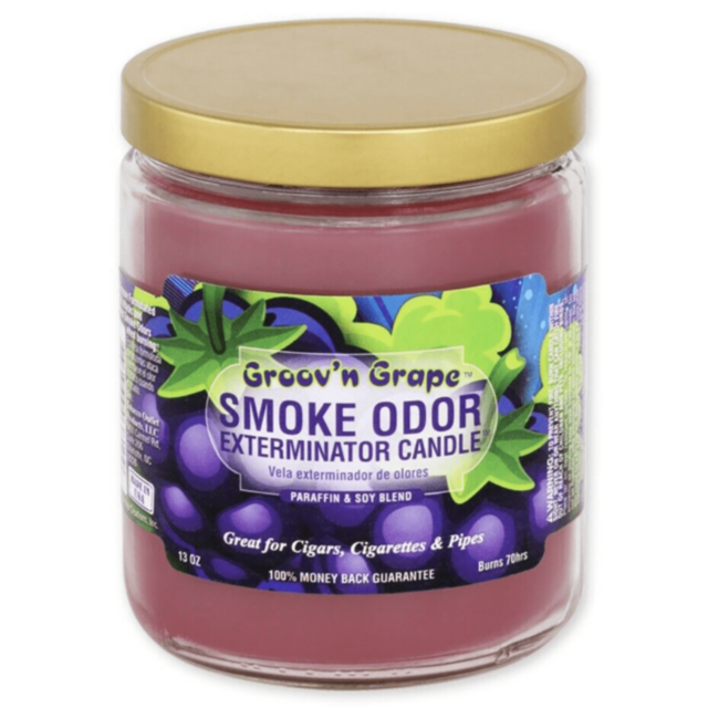 The image showcases the text "No Image" on a green background, alongside a gray graphic of a rocket and planet with stars, evoking the fresh scent provided by Smoke Odor Candle Groovn Grape.