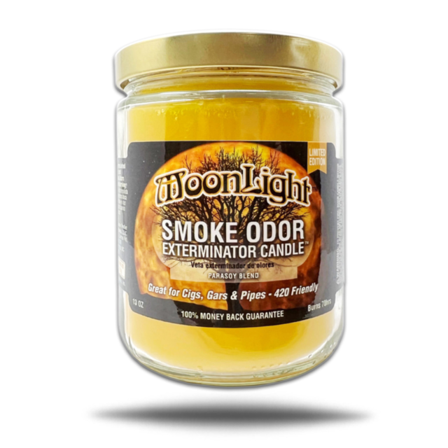 Text No Image at the top with an icon of a rocket and planet on a green background, capturing the tranquility of the Smoke Odor Candle MoonLight aromatherapy experience.