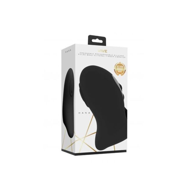A green background showcases a grey circular emblem illustrating a rocket ship and stars, representing adventure and innovation. The text "Vive Hana Finger Vibe Black" is displayed above the emblem, alluding to limitless possibilities akin to a rechargeab