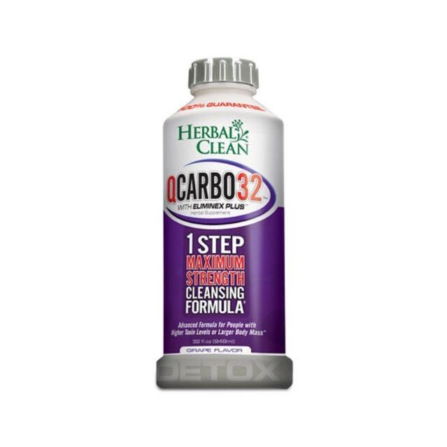 A green background highlights a gray circular icon with a rocket and two stars, suggesting the efficacy of Herbal Clean Q Carbo 32 Grape, 32oz detox since 1990. Above it, the text reads No Image.